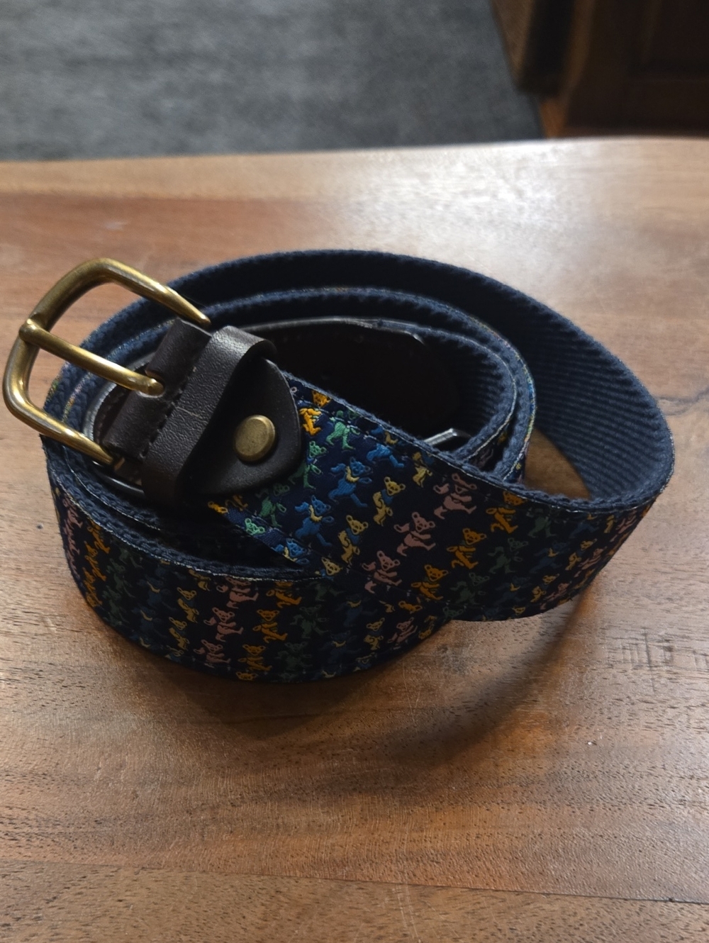 Grateful Dead Navy Canvas Belt with Multicolor Dancing Bears and Brass Buckle